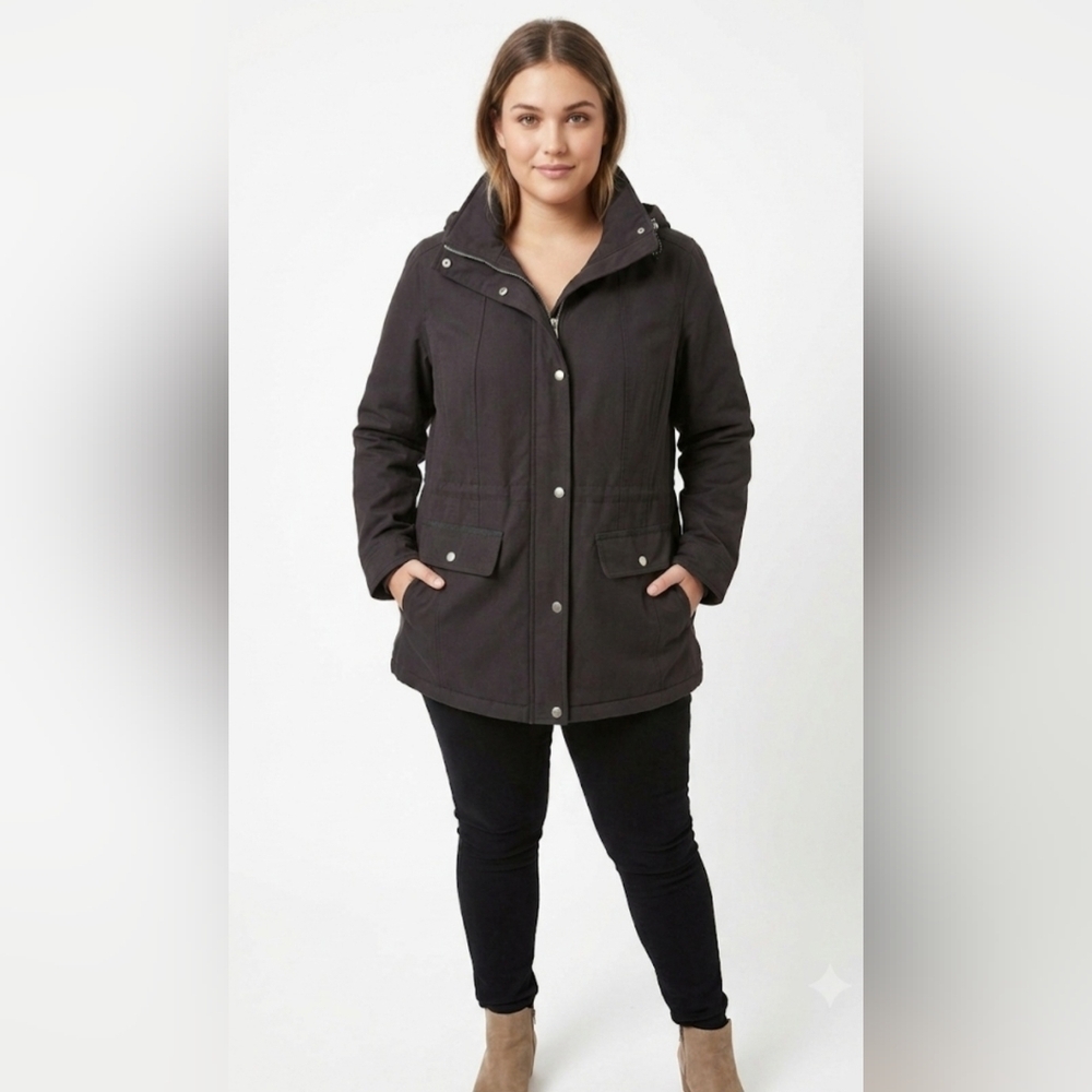 ✨️French Connection Hooded Fall Jacket Transition Coat Black Plus Size 1X
